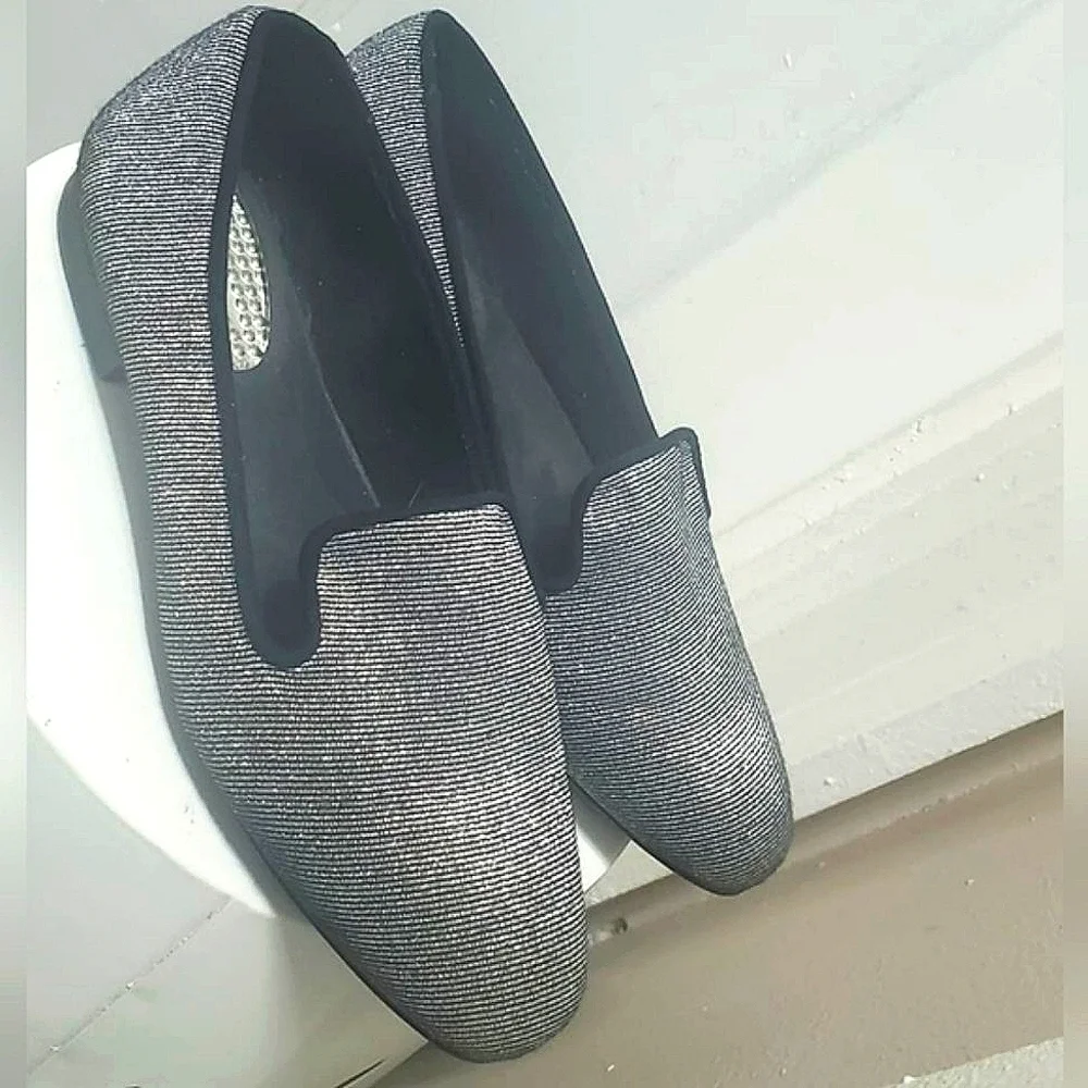 Com + Sens Womens Black Silver Metallic Loafers Slip On Flats Size 6.5 🌴